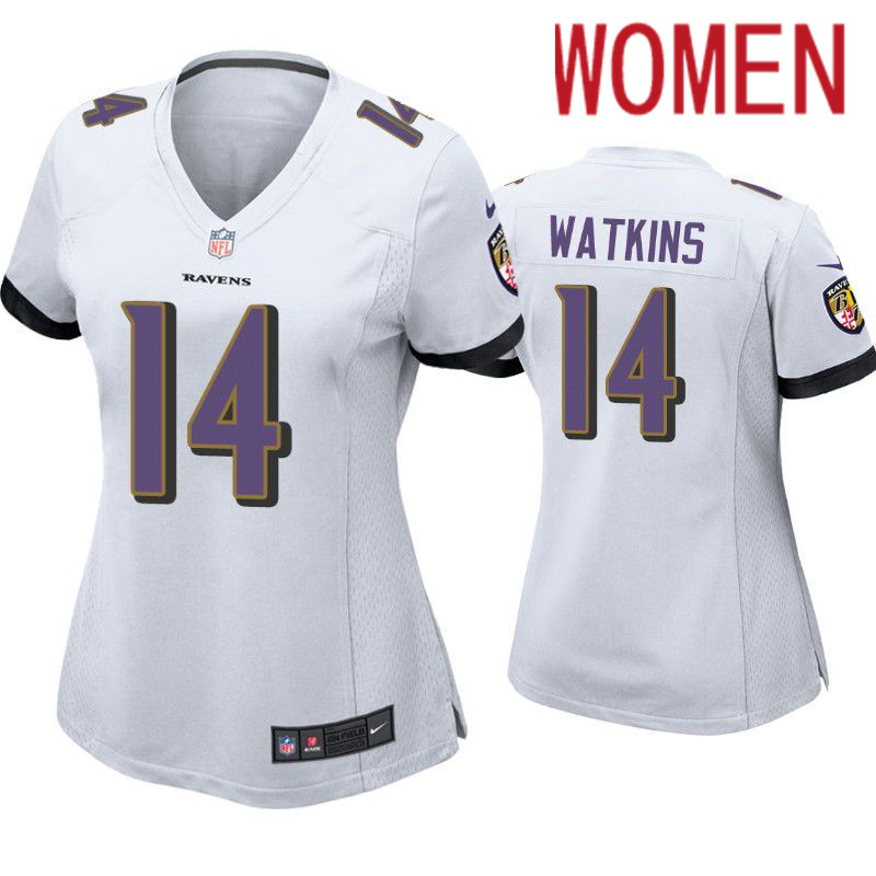 Women Baltimore Ravens 14 Sammy Watkins Nike White Game NFL Jersey